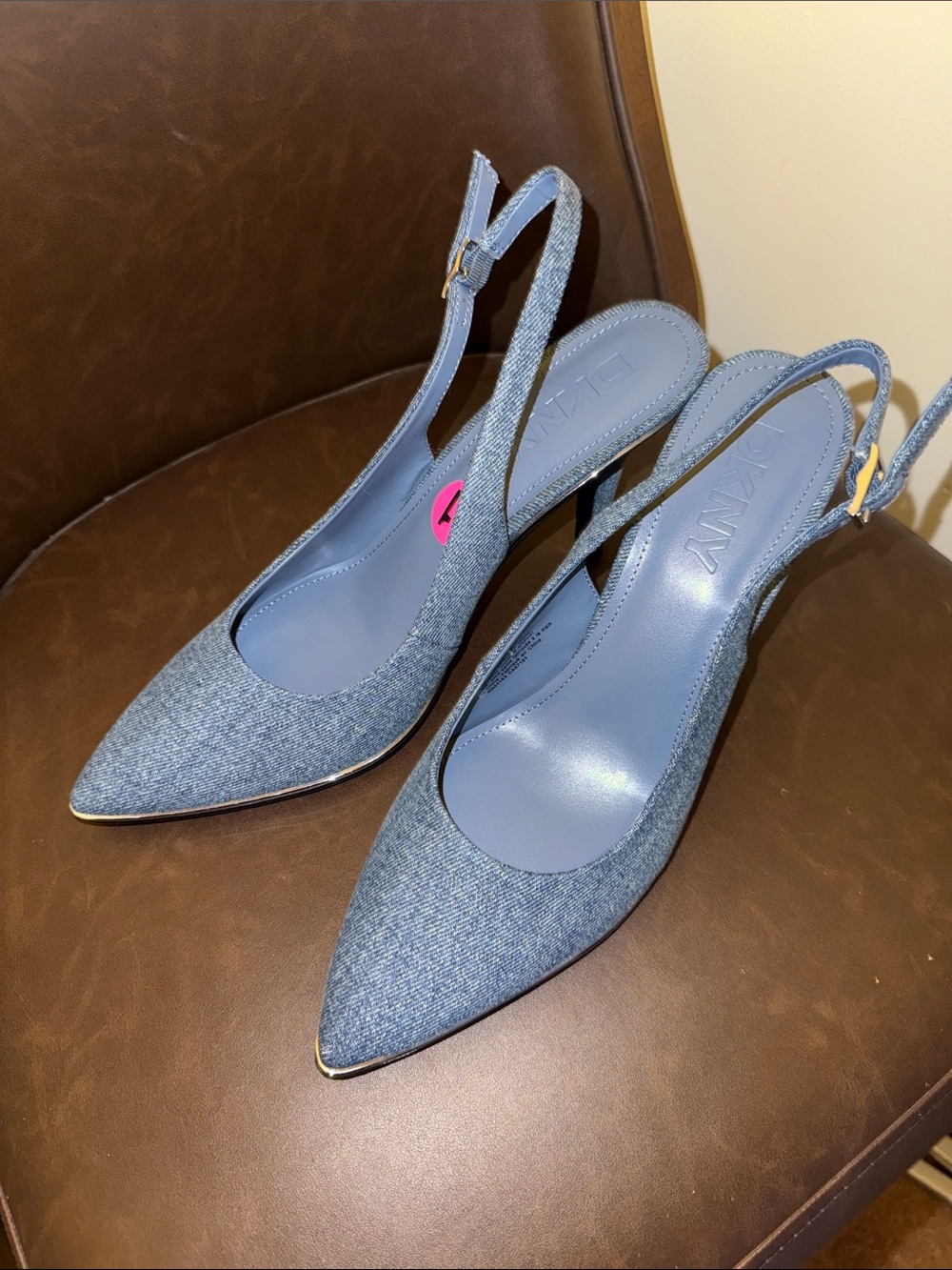 DKNY Denim Pointed Slingback Heels